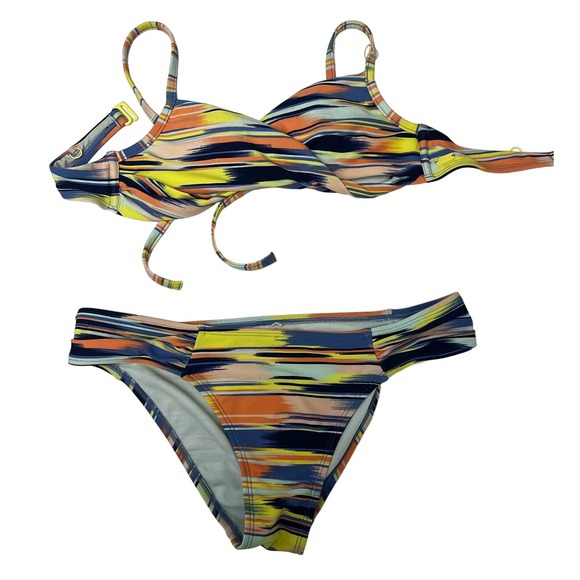 Roxy Multicolor "Striped" Swimsuit Bikini, Size Medium - Picture 1 of 4